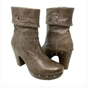 Nero Giardini Italian Distressed Leather Zip Ankle Clog Boots - Size 9.5 EU 40